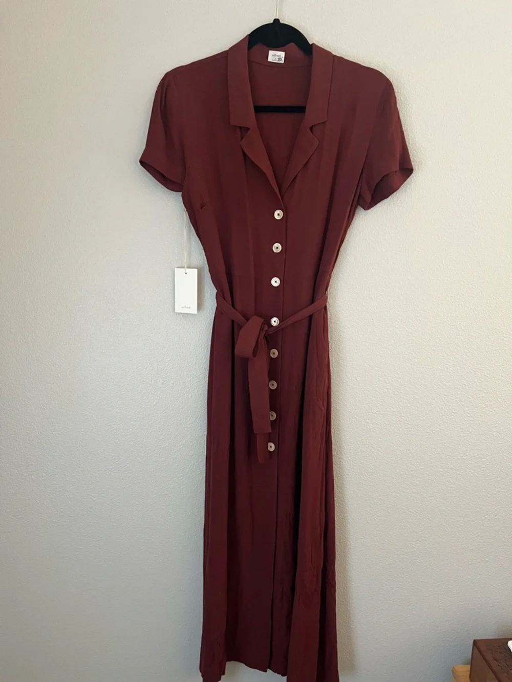 Aritzia Wilfred Shirtdress, Wine/Spiced Burgundy, Small WITH SMALL FLAW - Picture 3 of 7